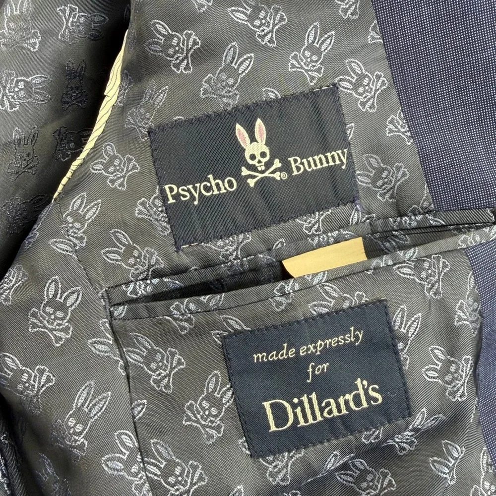 Psycho Bunny Blazer Wool Men Sport Coat 2 Buttons Blue Jacket Sz 36S Modern Fit